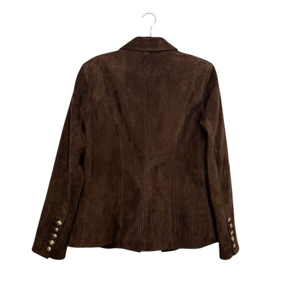 L'AGENCE $1595 Kenzie Double Breasted Leather Blazer in brown suede - Picture 10 of 15
